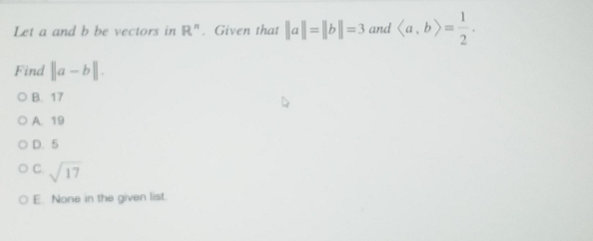 Solved Let a and b be vectors in R". Given that |a| = | || = | Chegg.com