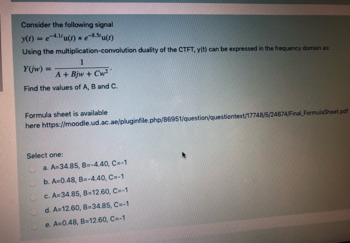 Solved Consider The Following Signal Y T E 4 1fu T Chegg Com