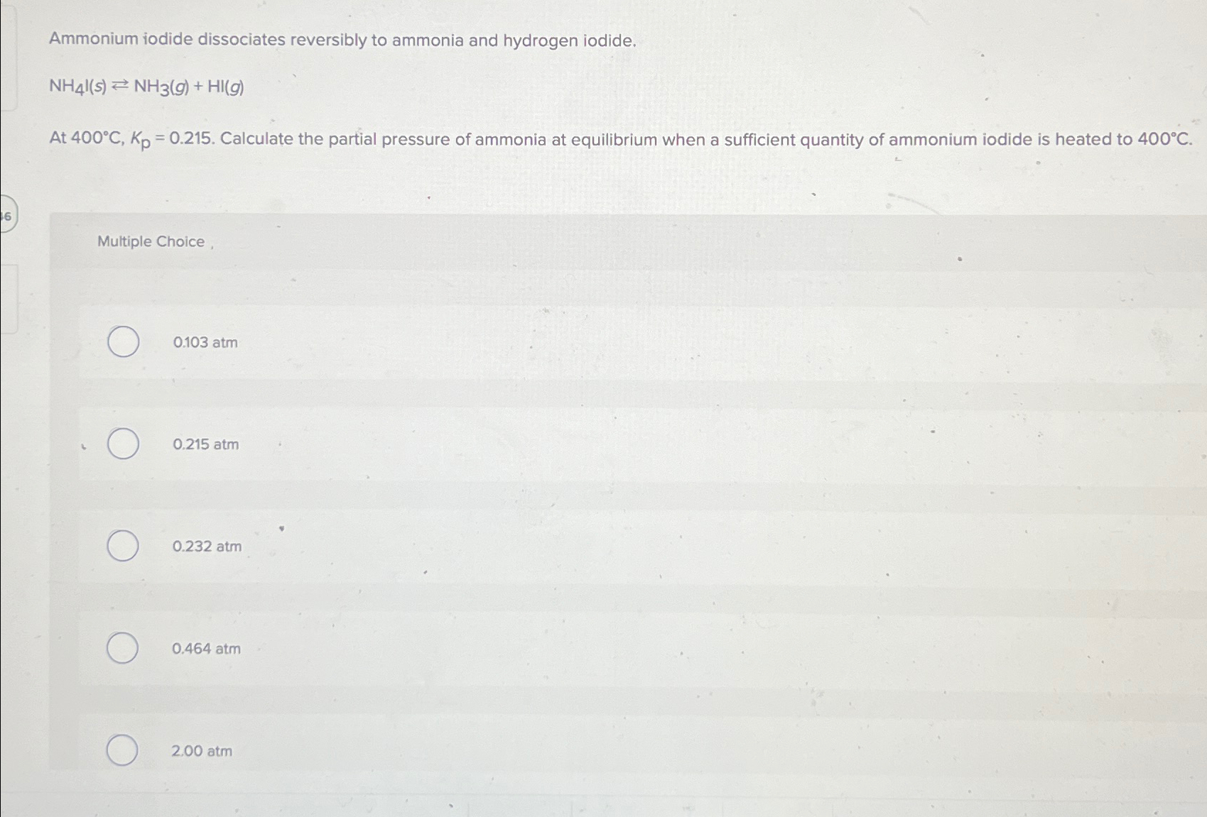 Solved Ammonium iodide dissociates reversibly to ammonia and | Chegg.com