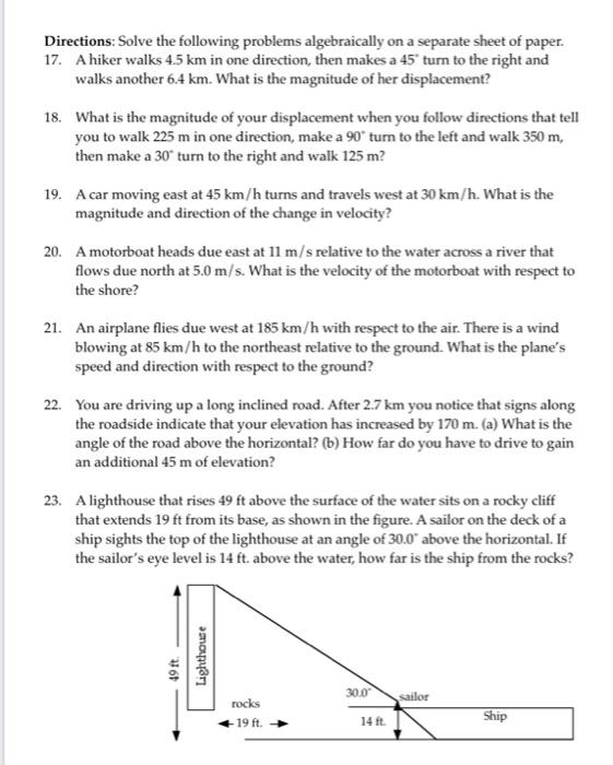 Solved Directions: Solve the following problems | Chegg.com