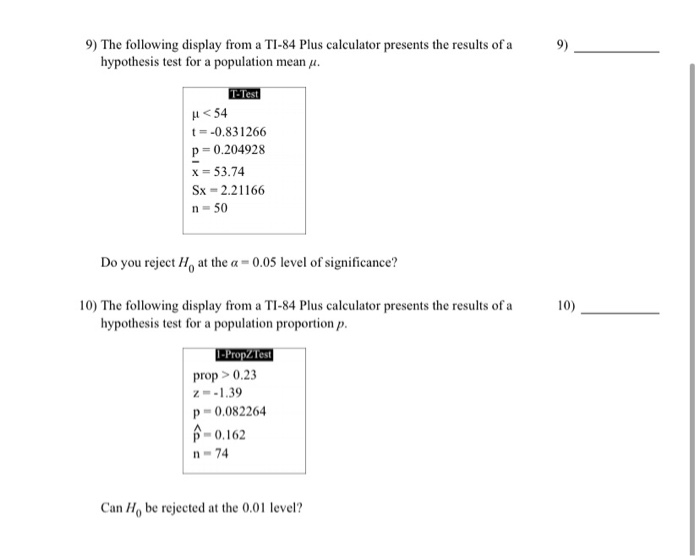 Solved 9 9 The Following Display From A Ti 84 Plus Calcu Chegg Com