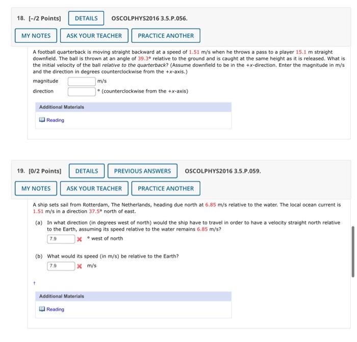 Solved 18 [ 2 Points Details Oscolphys2016 3 5 P 056 Ask