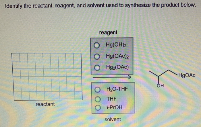 Solved Identify The Reactant Reagent And Solvent Used T Chegg Com