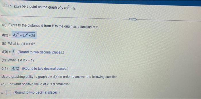 Solved Let P X Y Be A Point On The Graph Of Y X2 5 A