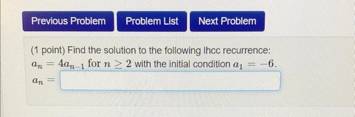 Solved (1 point) Find the solution to the following Ihcc | Chegg.com