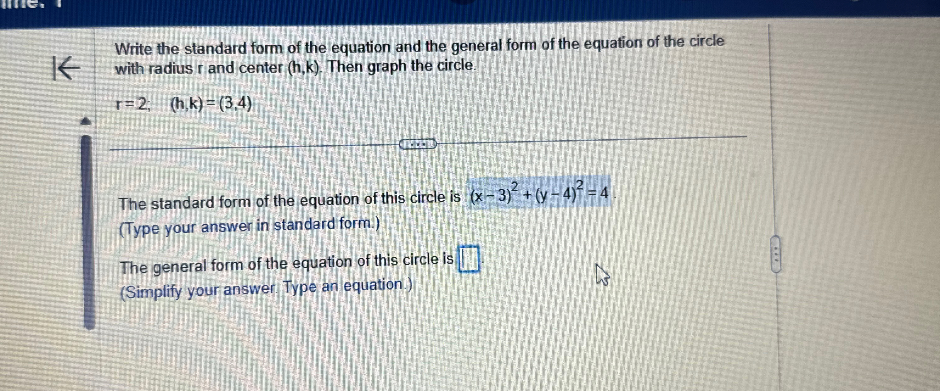 Solved Write the standard form of the equation and the | Chegg.com