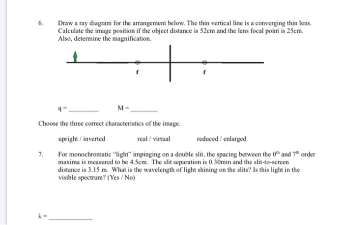 Solved 6. Draw a ray diagram for the arrangement below. The | Chegg.com