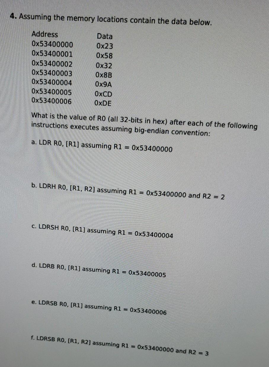 Solved 4. Assuming the memory locations contain the data | Chegg.com