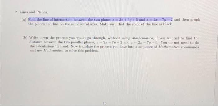 Solved (a) Find the line of intersection between the two | Chegg.com
