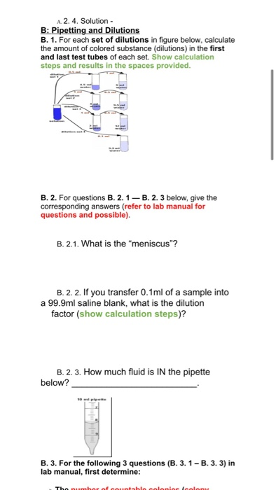 Solved A. 2.4. Solution - B: Pipetting And Dilutions B. 1. | Chegg.com