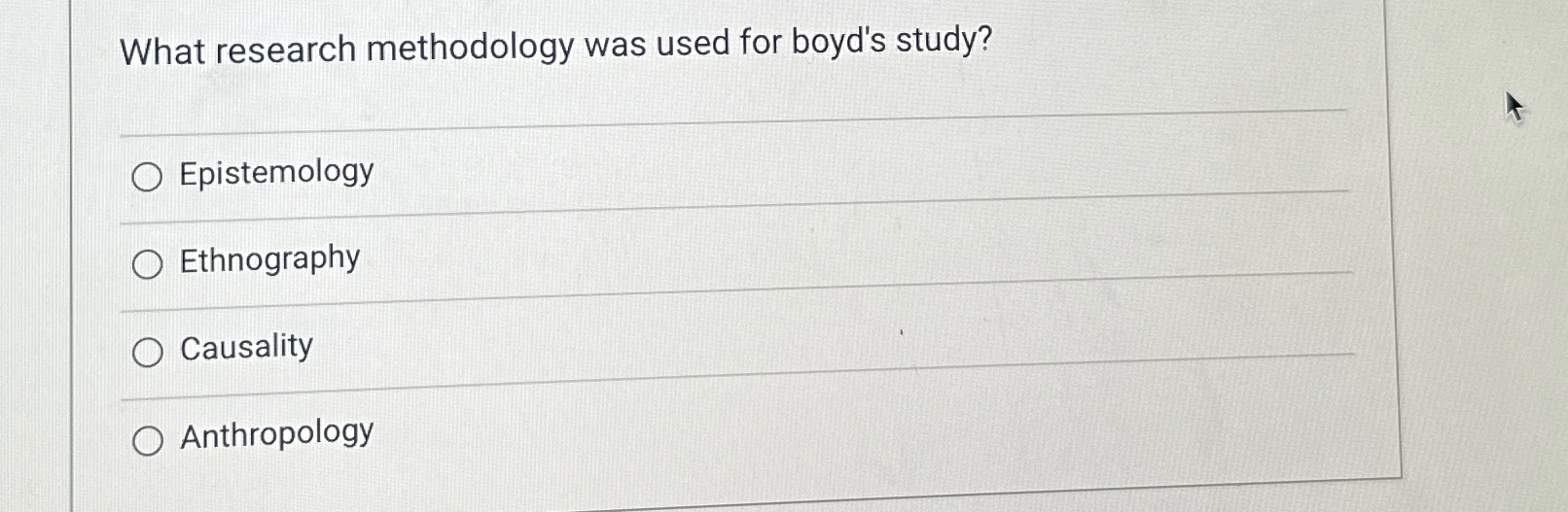 what research methodology was used for boyd's study quizlet