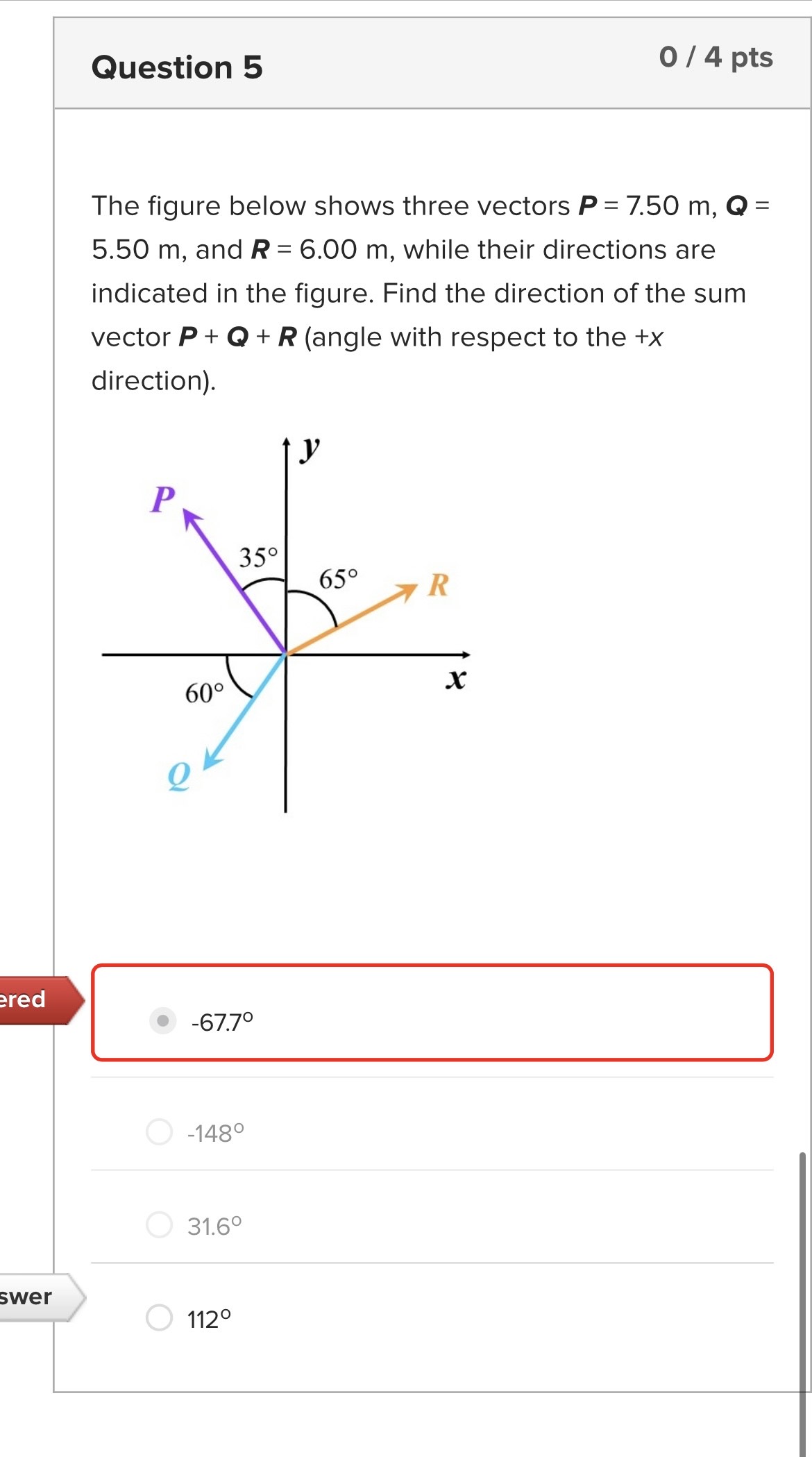 Solved The figure below shows three vectors P = 7.50 ﻿m, ﻿Q | Chegg.com