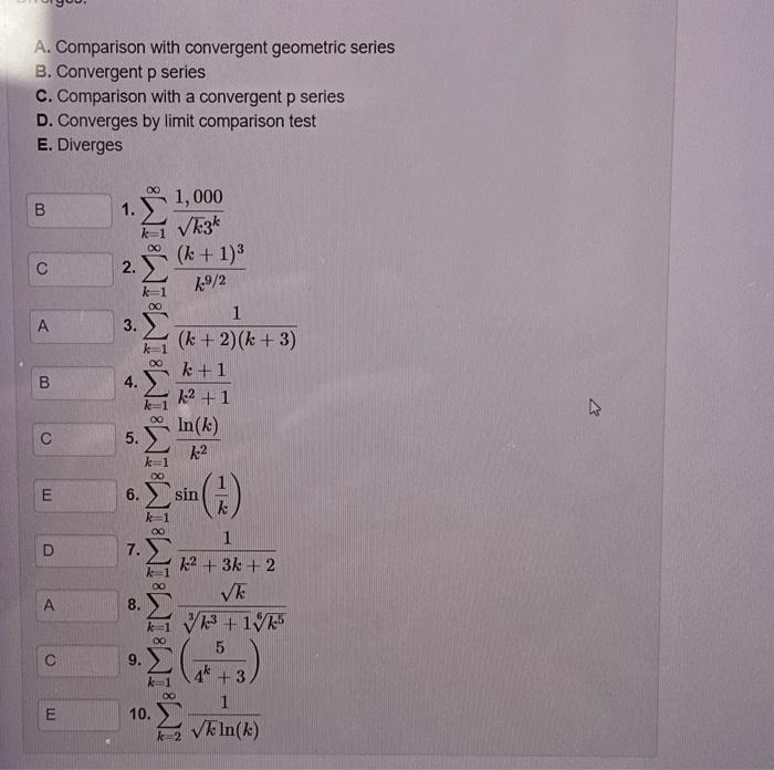 Solved A. Comparison With Convergent Geometric Series B. | Chegg.com