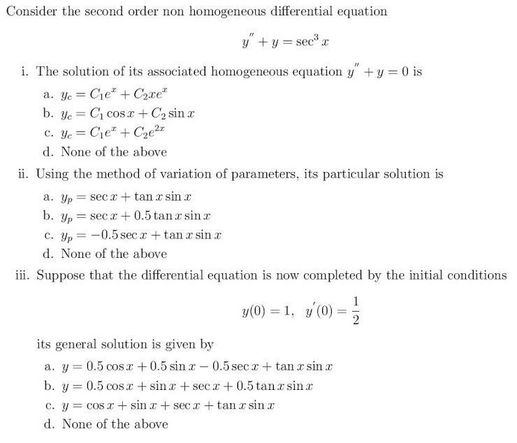 Solved Consider the second order non homogeneous | Chegg.com