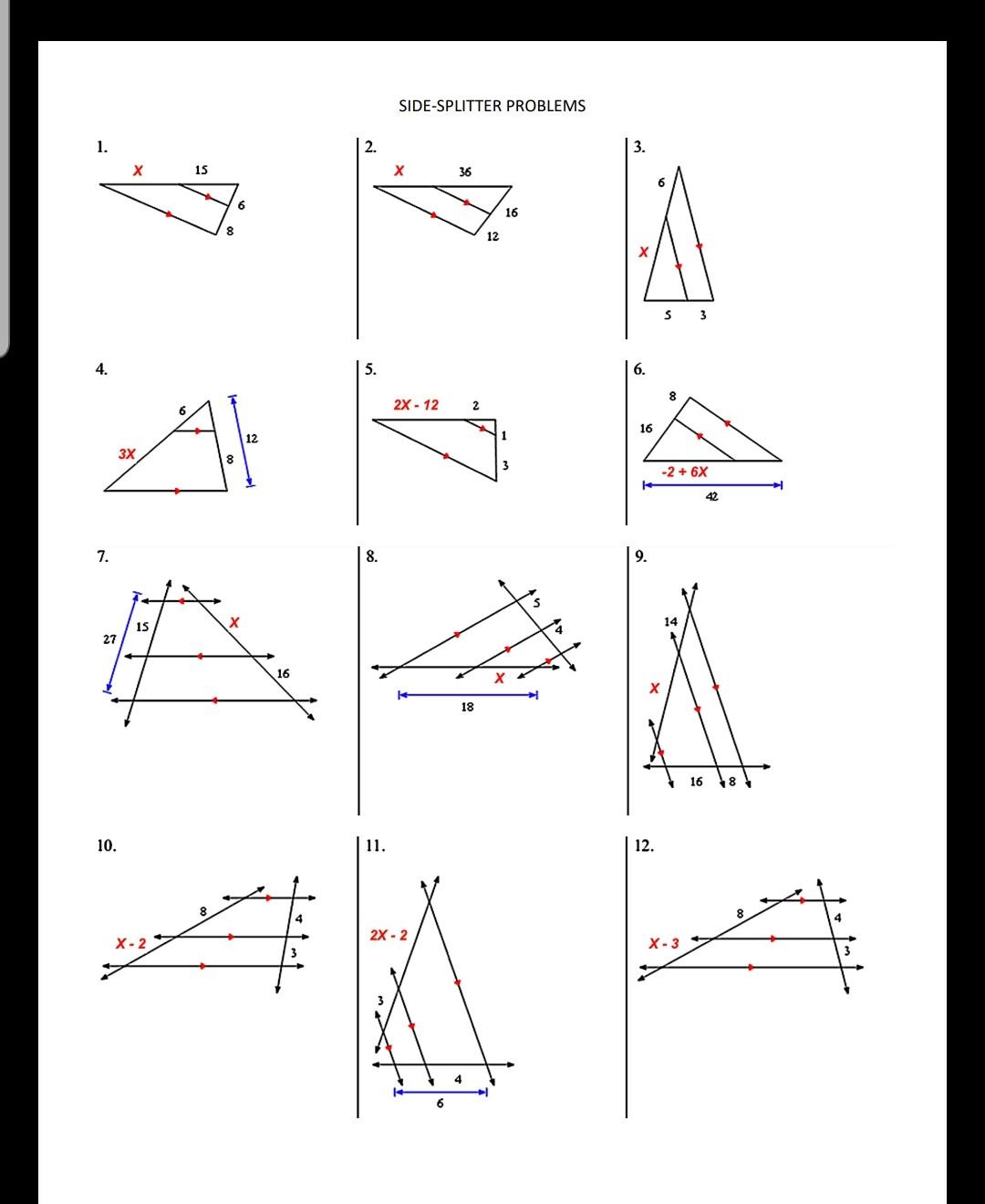 Solved SIDESPLITTER PROBLEMS 2. 3. 15 х 36 16 12 3 4. 5. 6.