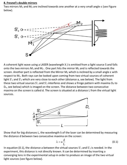 Solved 8. Fresnel's double mirrors Two mirrors M, and M2 are