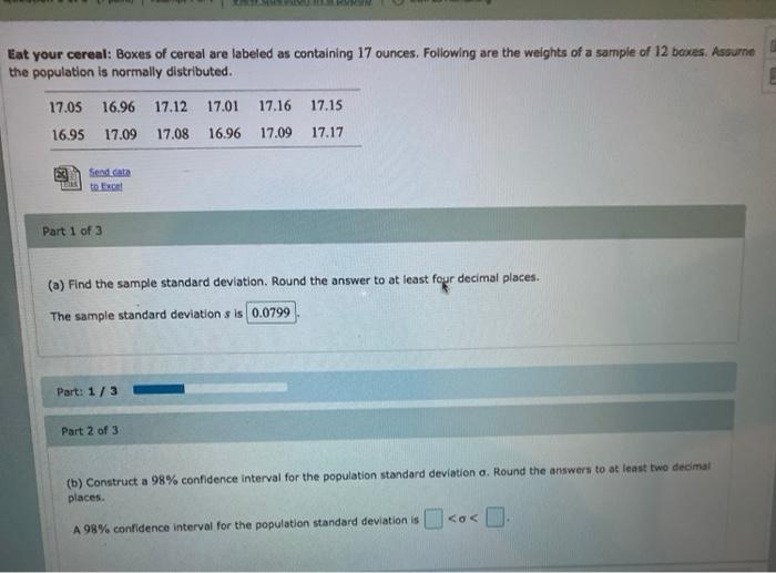(b) Construct a 98% confidence interval for the | Chegg.com