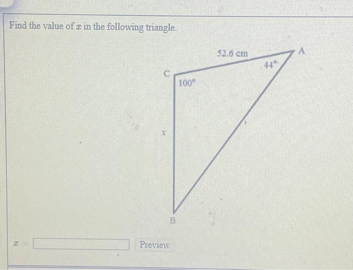 find the value of xy and z in a triangle