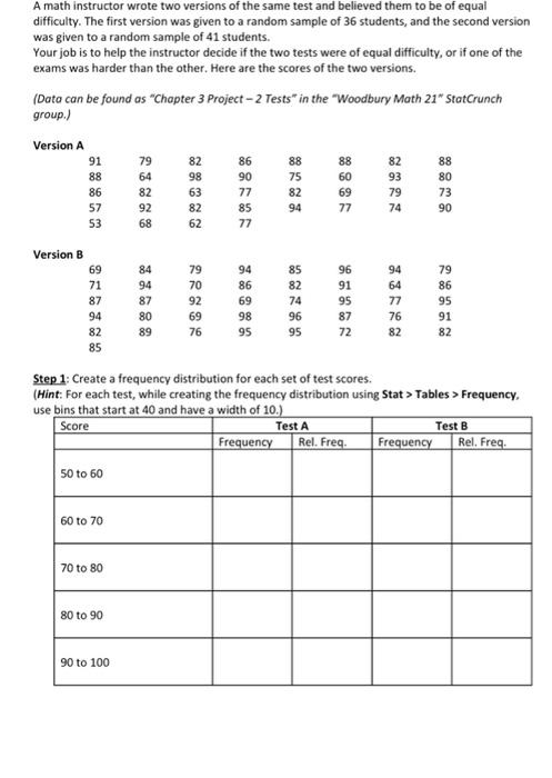 Solved A math instructor wrote two versions of the same test | Chegg.com