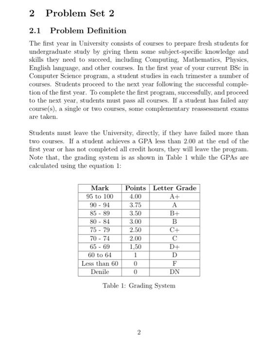 2.1 Problem Definition
The first year in University consists of courses to prepare fresh students for undergraduate study by 