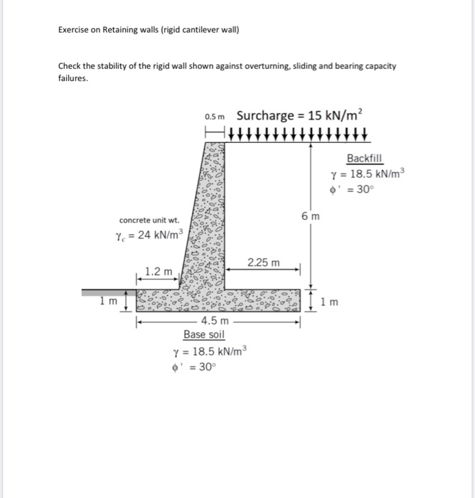 Solved Exercise on Retaining walls (rigid cantilever wall) | Chegg.com