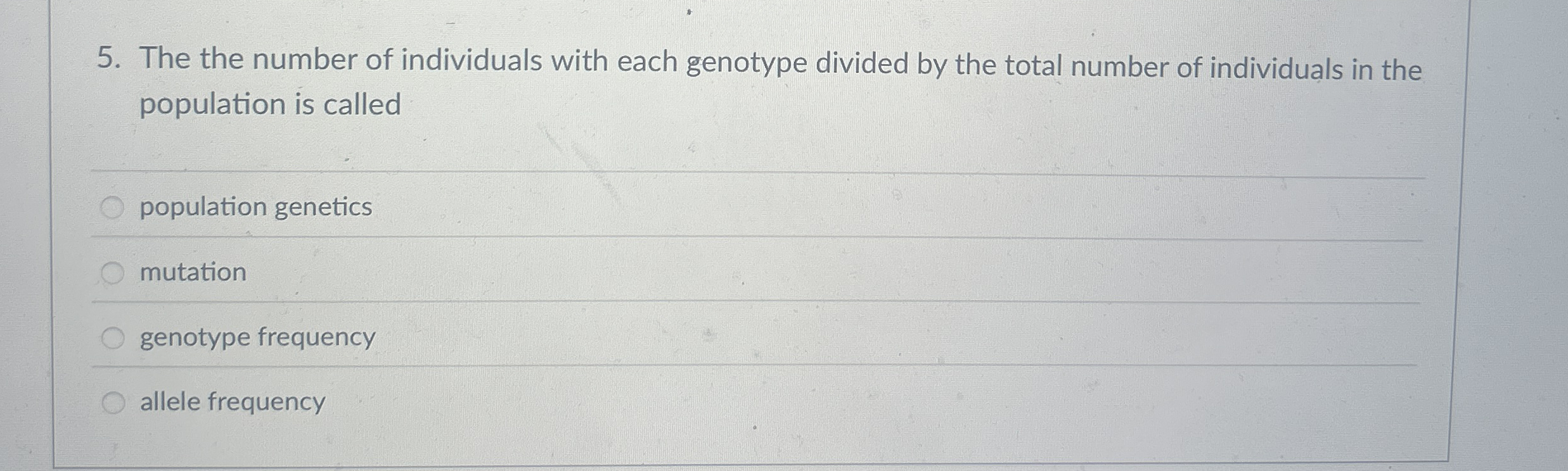 Solved The the number of individuals with each genotype | Chegg.com