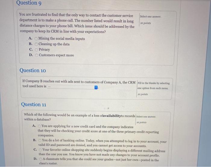 Solved Question 1 Select one answer 10 points Which of the | Chegg.com