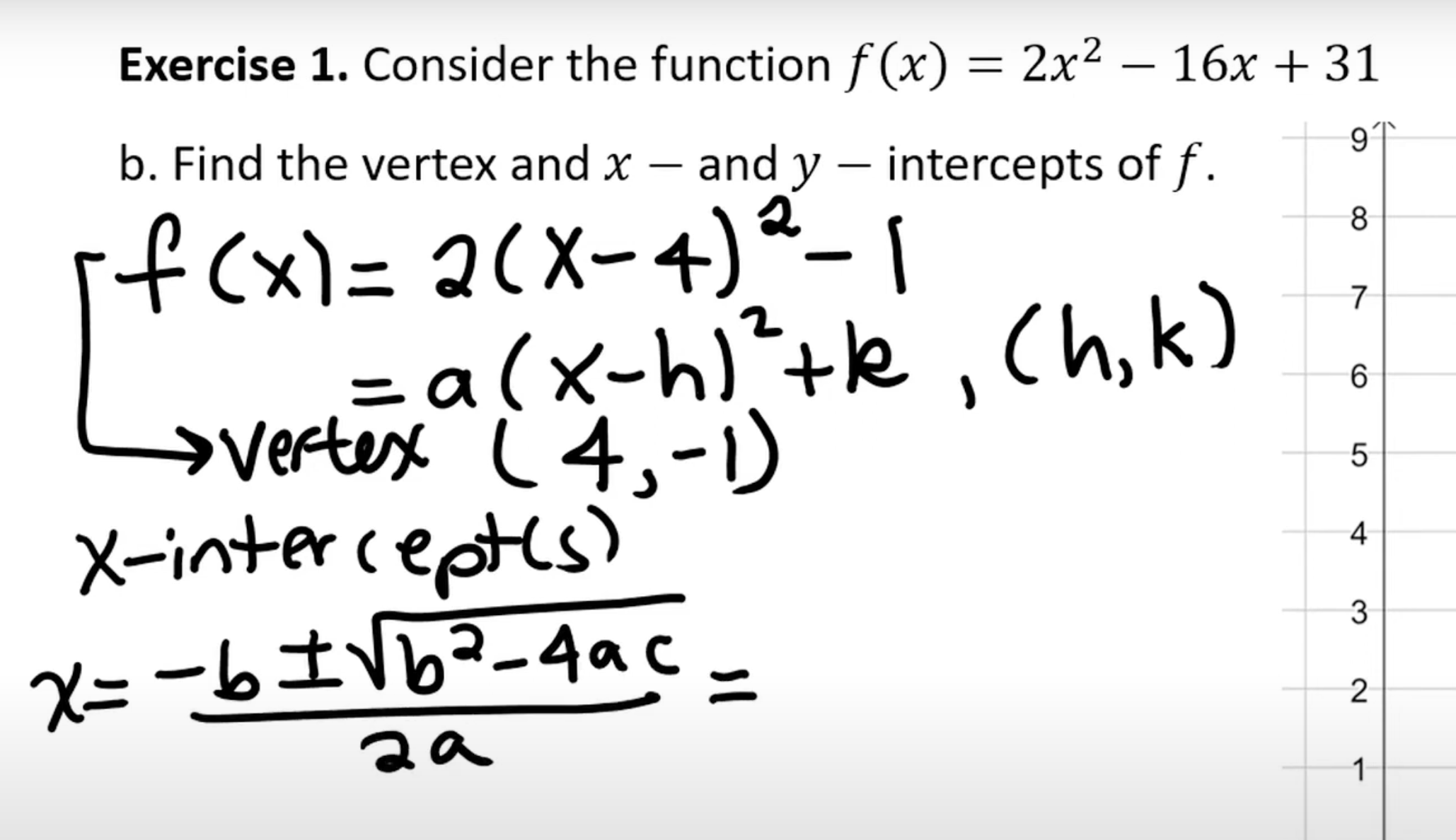 Solved Exererise 1. ﻿Consider the function f(x)=2x2-16x+31b. | Chegg.com