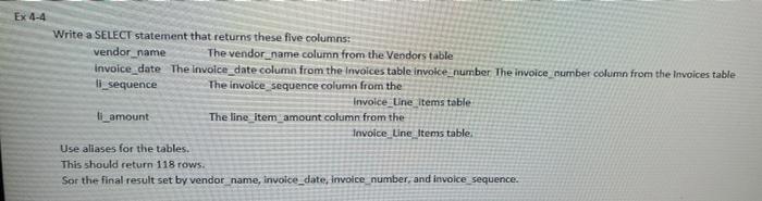 Solved Ex 4-4 Write a SELECT statement that returns these | Chegg.com