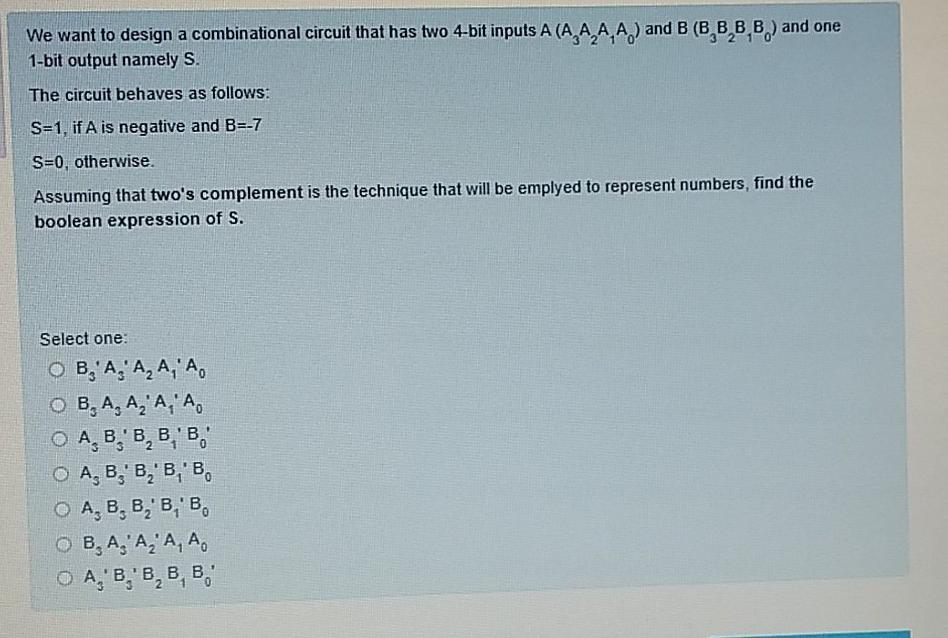 Solved We want to design a combinational circuit that has | Chegg.com