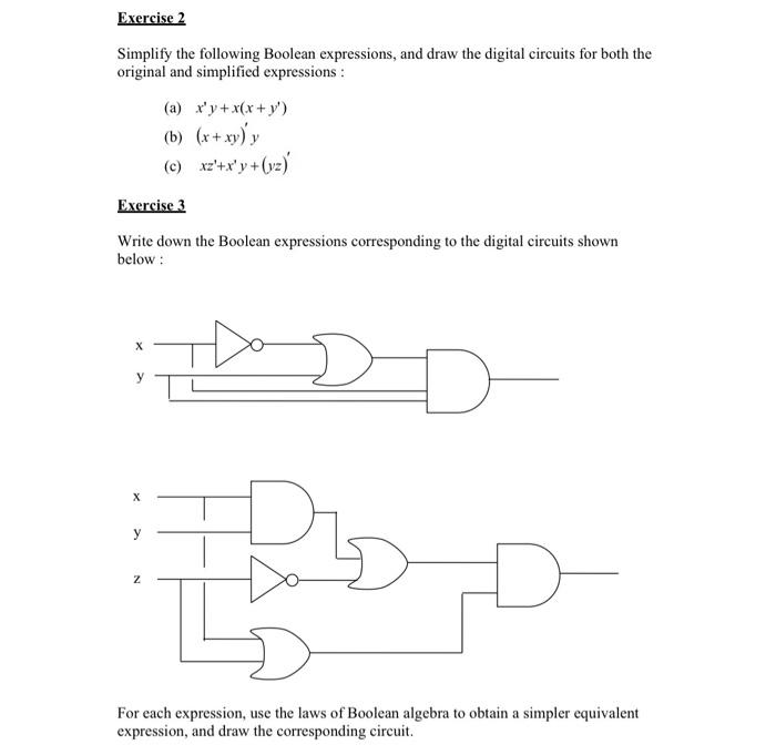 Solved Exercise 2 Simplify The Following Boolean | Chegg.com