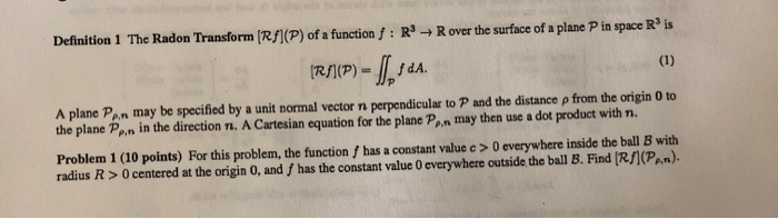 Definition 1 The Radon Transform Rf1 P Of A Func Chegg Com