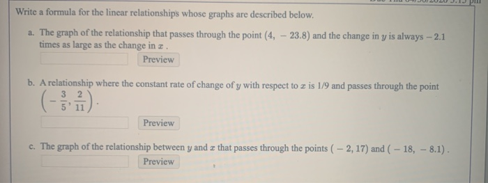 Solved Write a formula for the linear relationships whose | Chegg.com