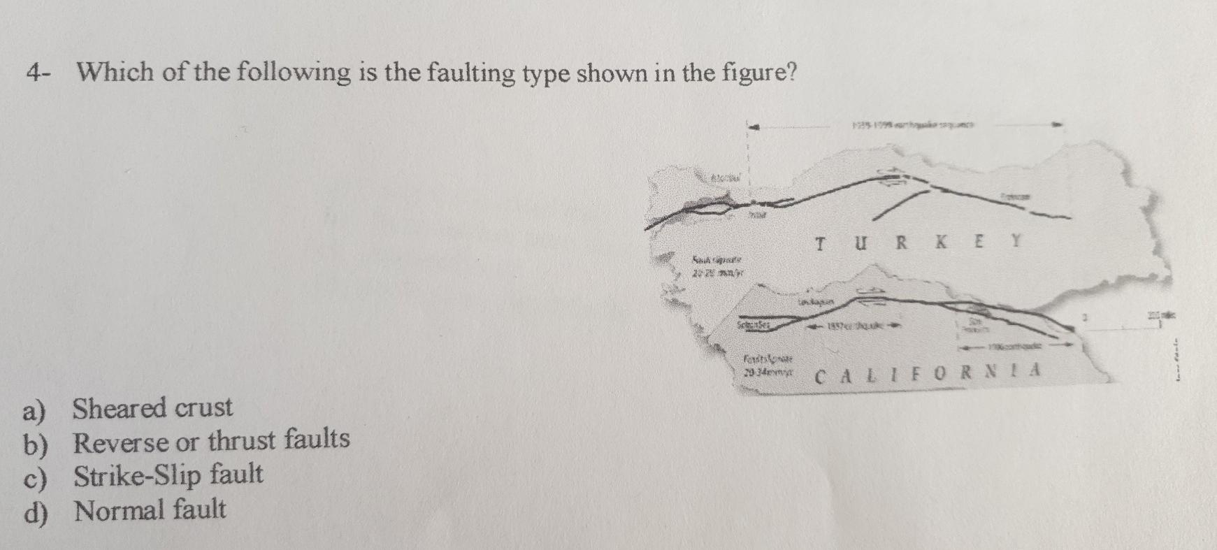 Solved 4- Which of the following is the faulting type shown | Chegg.com