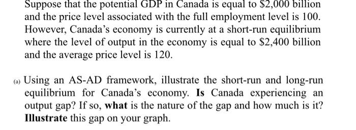 Solved Suppose That The Potential GDP In Canada Is Equal To | Chegg.com