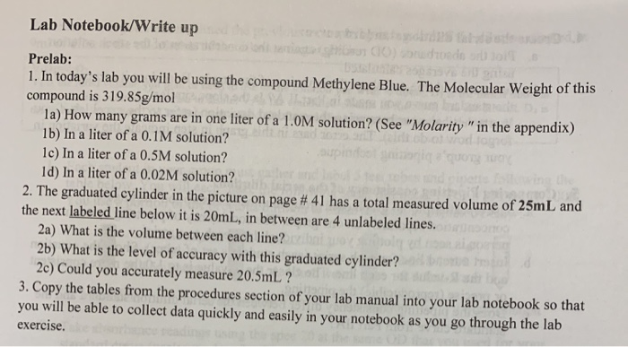 Solved Lab Notebook/Write Up Prelab: 1. In Today's Lab You | Chegg.com