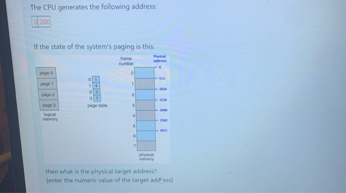 Solved The CPU generates the following address: If the state | Chegg.com
