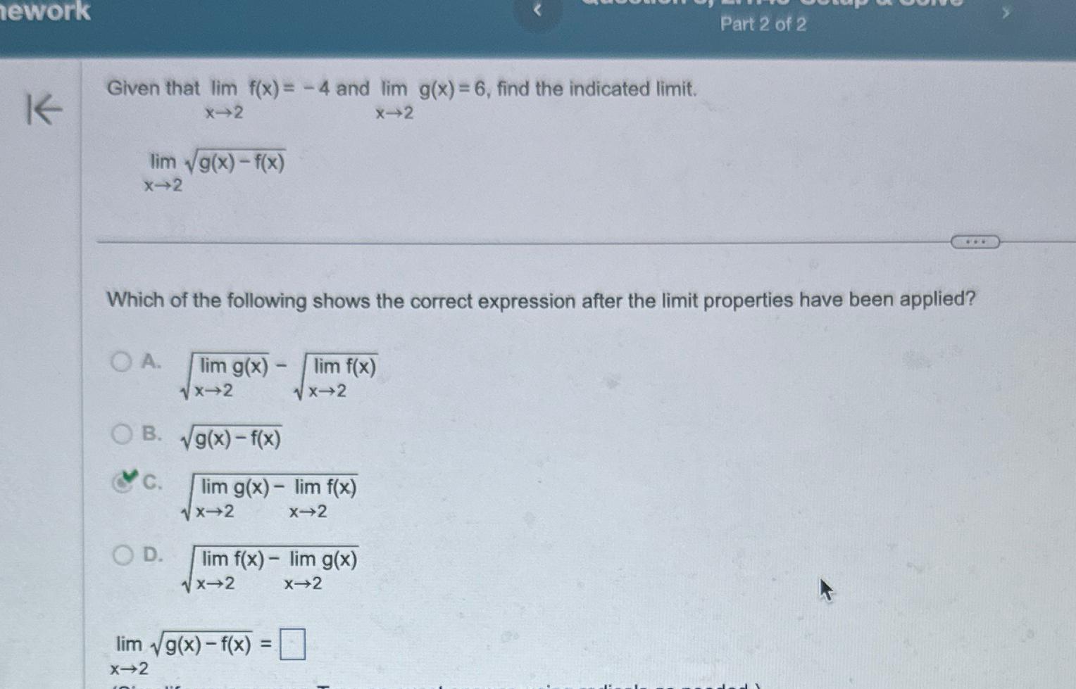 Solved Part 2 ﻿of 2Given that limx→2f(x)=-4 ﻿and | Chegg.com