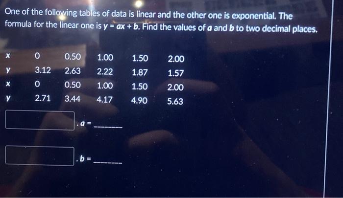 Solved One of the following tables of data is linear and the | Chegg.com