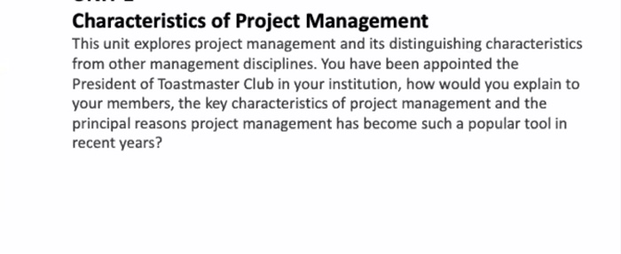 Project Characteristics: Project Management Key Characteristics