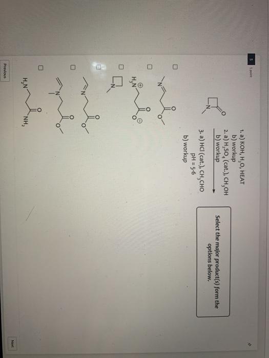 Solved 1. A) KOH,H,O, HEAT B) Workup 2. A)H,so, (cat.), CH, | Chegg.com