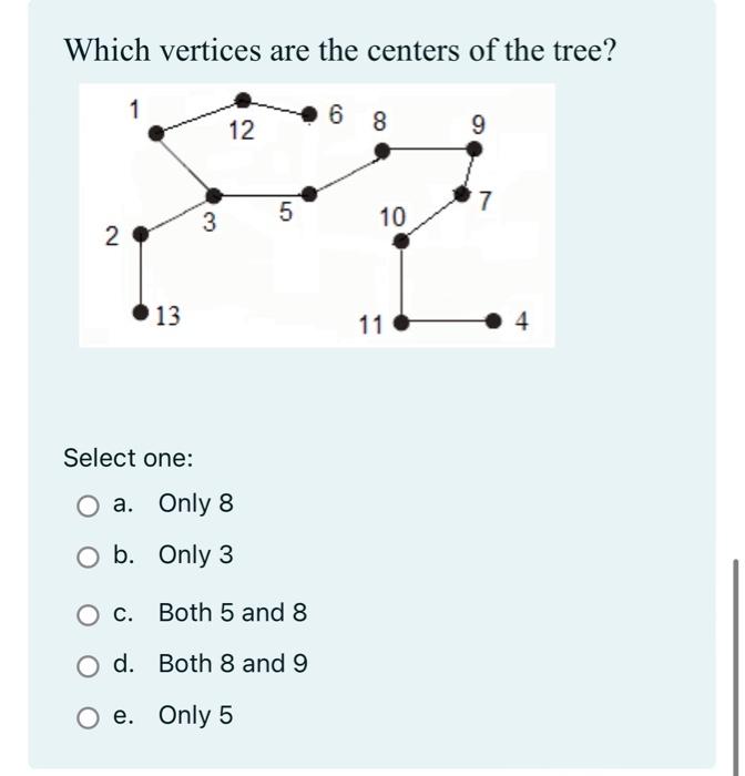 Solved Which vertices are the centers of the tree? Select | Chegg.com