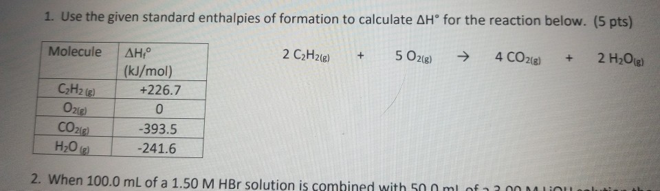 Solved 1. Use the given standard enthalpies of formation to | Chegg.com