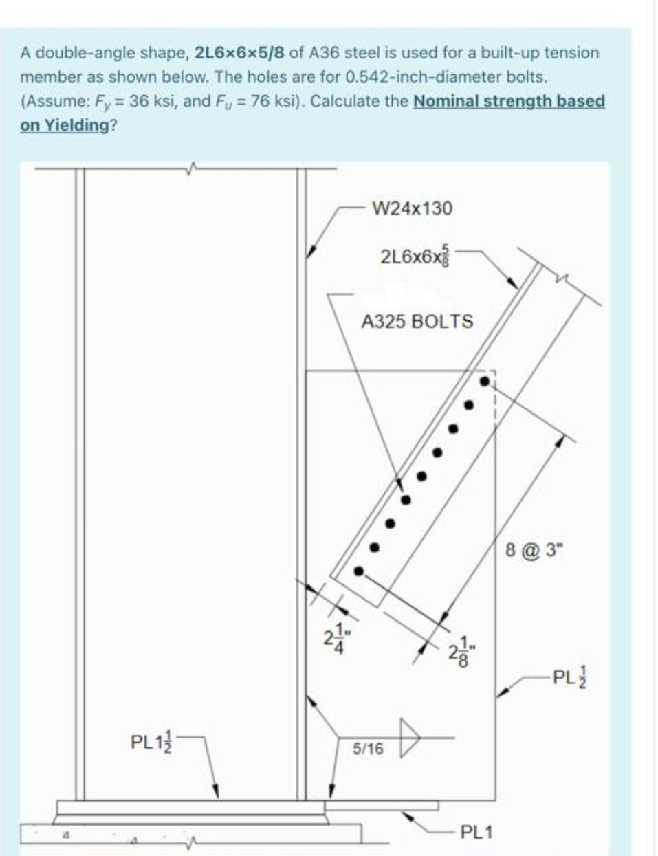 Solved A double-angle shape, 2L6x6x5/8 of A36 steel is used | Chegg.com