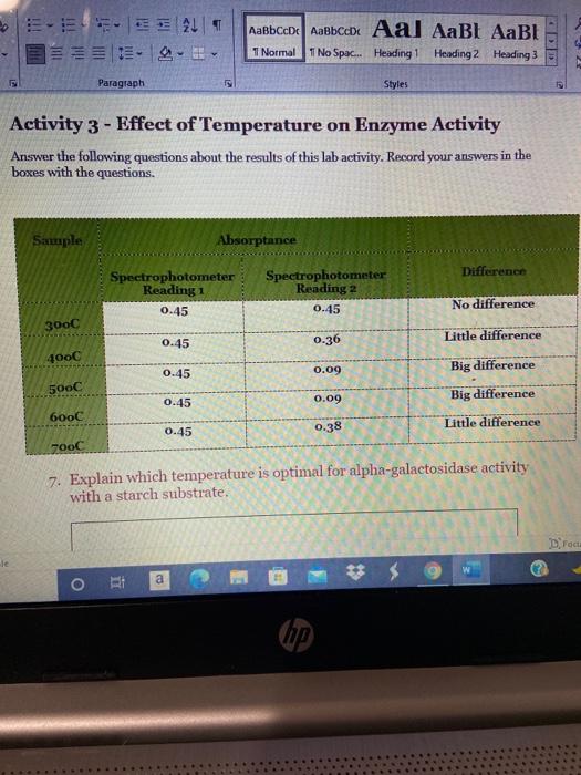 Solved Paragraph Styles Enzyme Lab Instruction and
