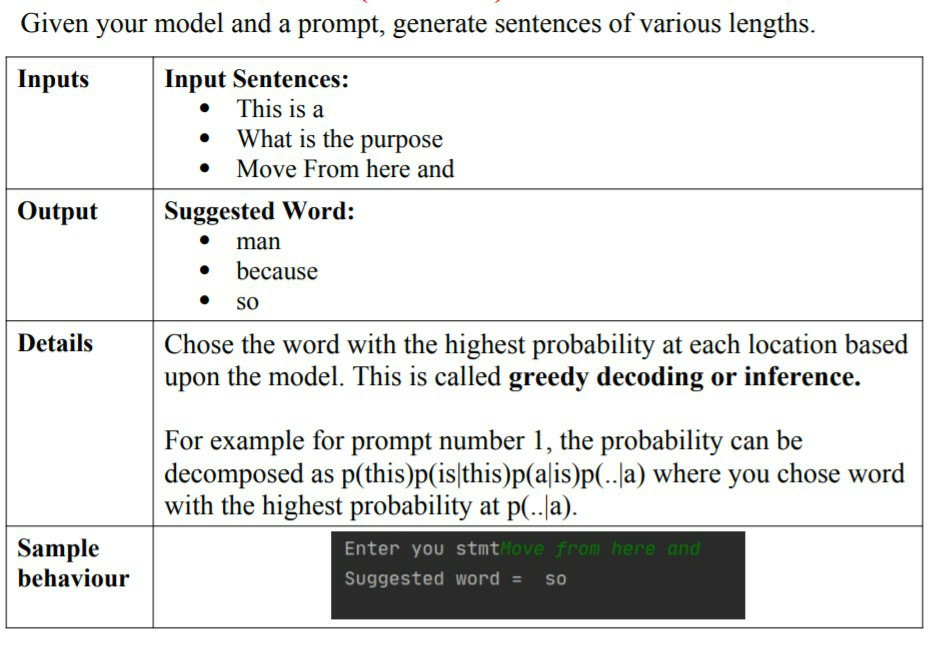Solved Given Your Model And A Prompt Generate Sentences Of Chegg Com