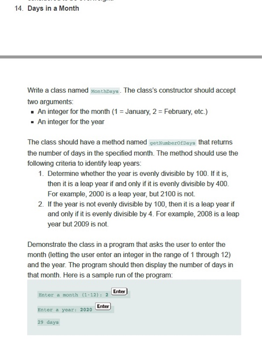 Solved 14. Days in a Month Write a class named MonthDays. | Chegg.com