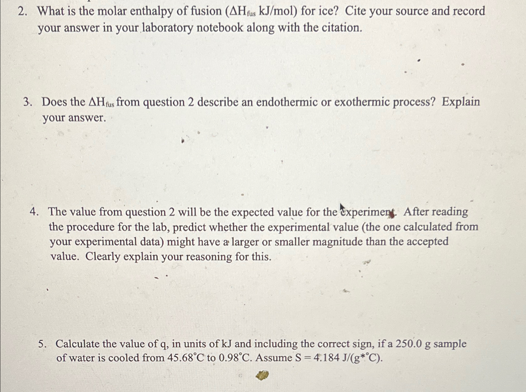 What is the molar enthalpy of fusion (ΔHfuskJmol) | Chegg.com