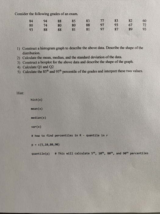Solved Consider the following grades of an exam. 80 93 88 88 | Chegg.com