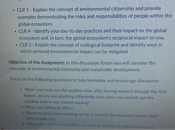 Solved CLR 1 Explain the concept of environmental